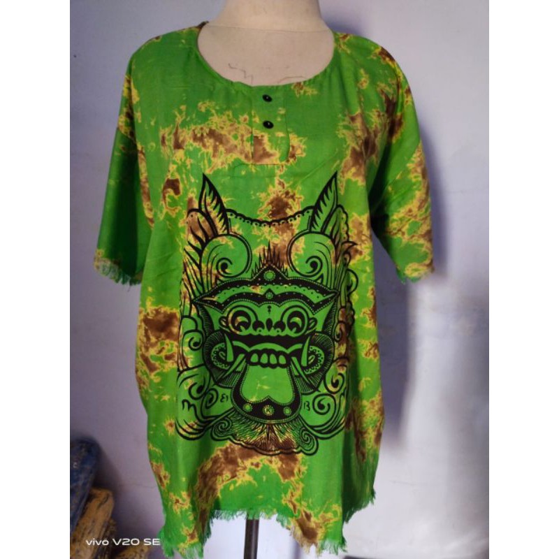 BAJU BARONG YANTRN DEWASA/BAJU ATASAN PRIA WANITA KHAS BALI-Hijau bercak