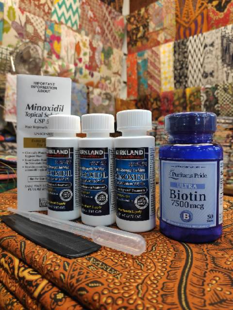 PAKET MURAH 3 BOTOL MINOXIDIL DAN 1 BOTOL BIOTIN 7500mcg (penumbuh rambut brewok alis kumis jenggot)