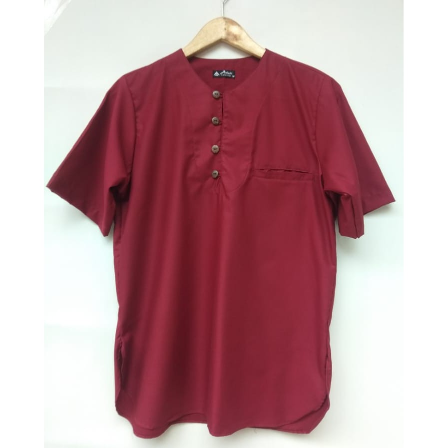 Baju Koko Pakistan Toyobo Pria Lengan Pendek, kurta polos modern casual terbaru-maroon