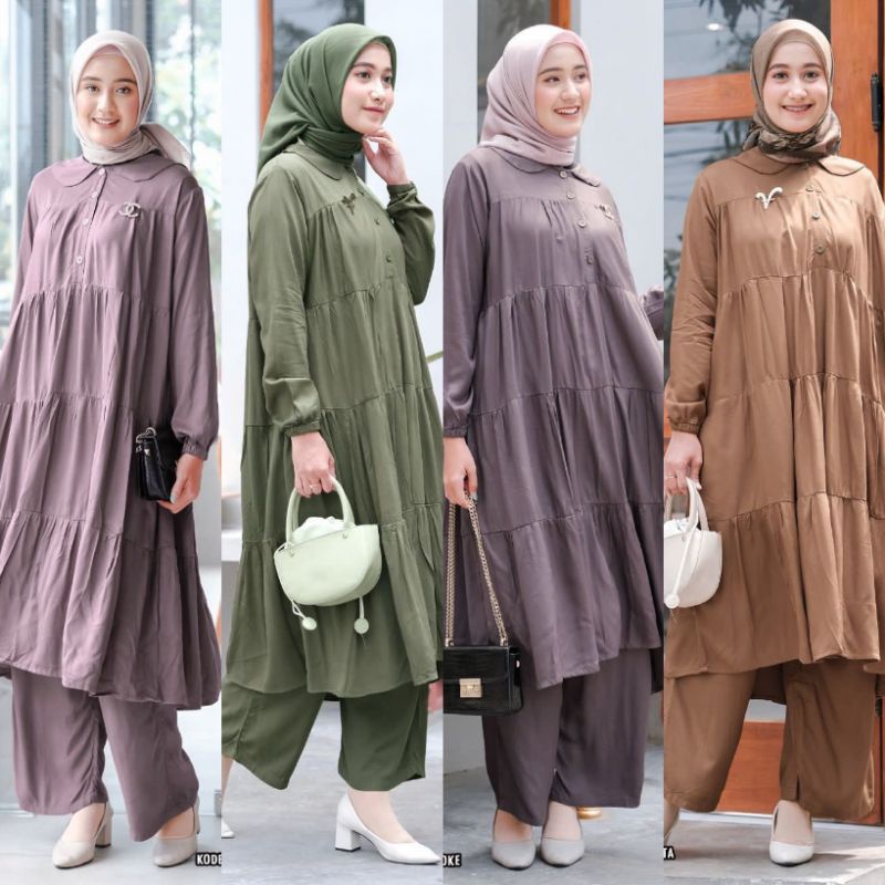Vente Daily Aurel One Set / Setelan Long tunik SetCel Rayon Twill Premium