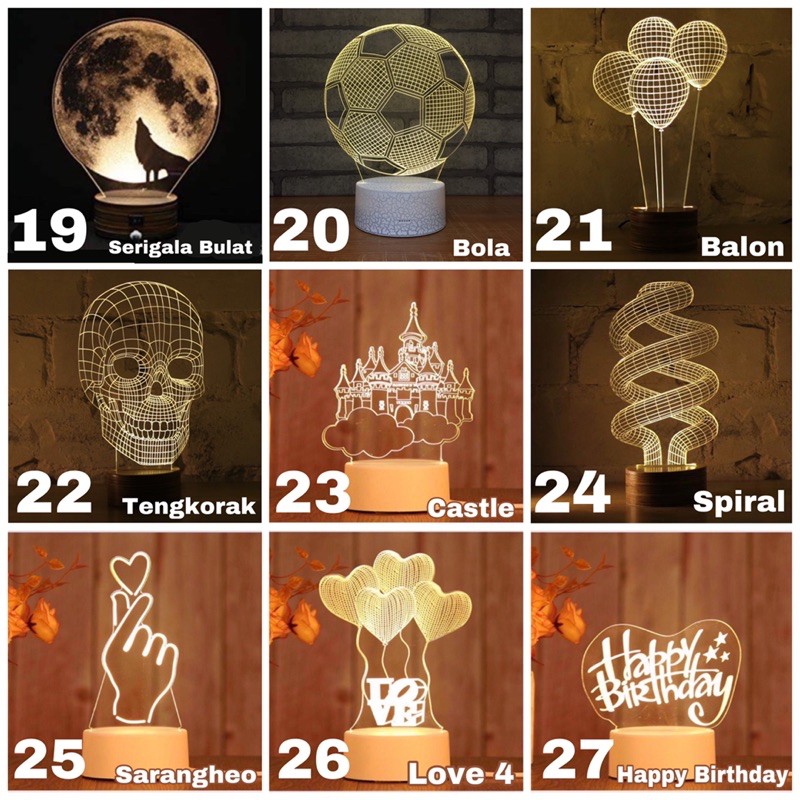 LED04 Lampu Tidur Hias LED 3D Acrylic Transparant Kaca Bening Pajangan Hiasan