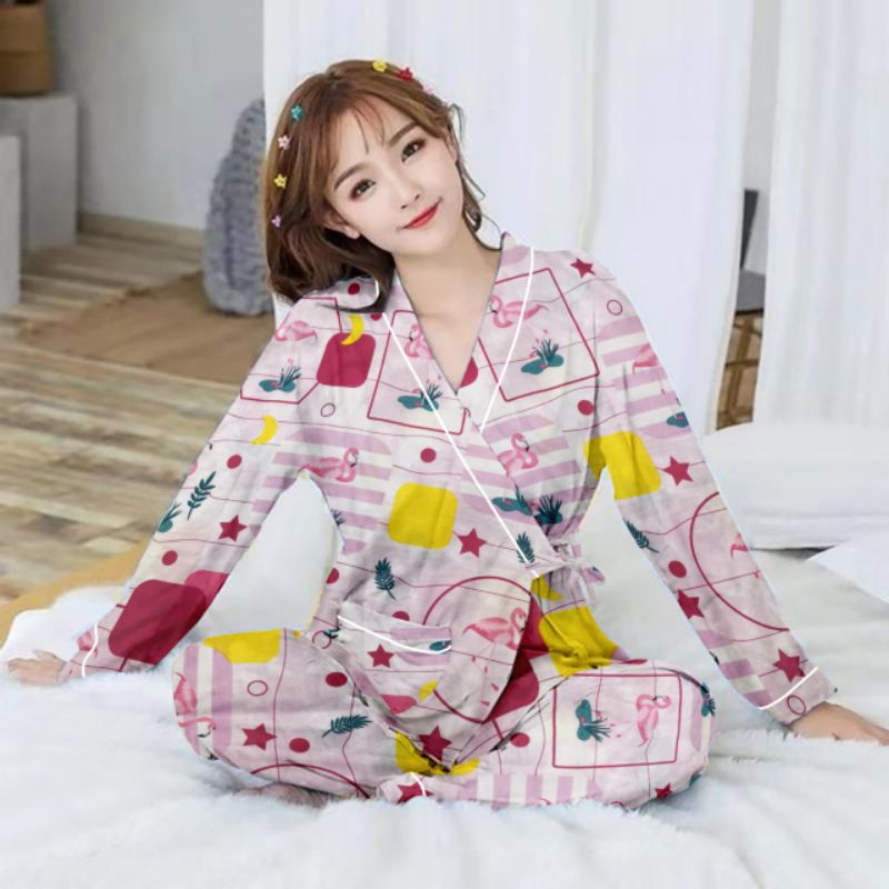 setelan kimono lengan panjang/kimono wanita/baju tidur kimono-4