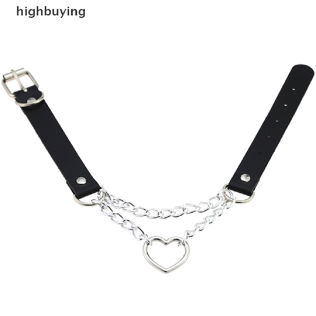 Hbid Kalung Choker Bahan Kulit Dengan Liontin Hati Gaya Gothic Punk Untuk Wanita