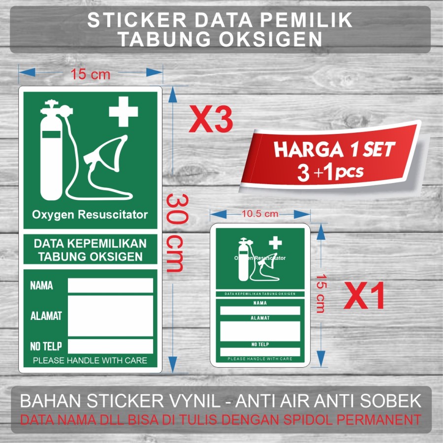 

Sticker Vinyl TABUNG BESAR OKSIGEN LABEL STICKER 1 SET 4pcs