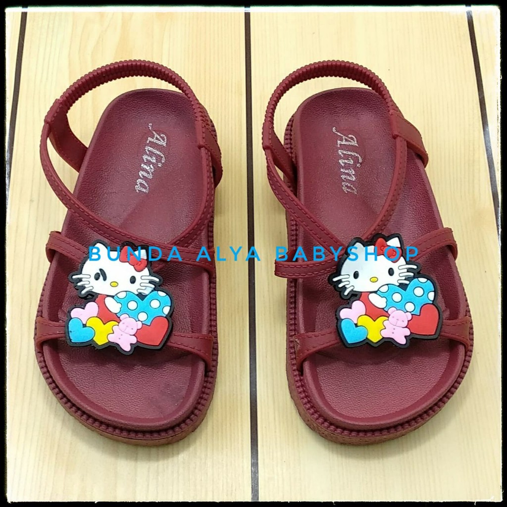 Sandal Anak Perempuan Jelly Usia 4 5 6 Tahun MARUN - Sendal Anak Cewek Karet Size 29 - 34 Kucing Alas Karet Anti Licin