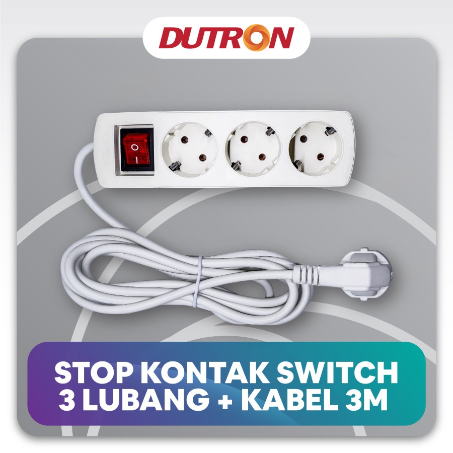 Stop Kontak Arde + Saklar + Kabel 3 Meter DUTRON 3 Lubang - DV-SKK-33