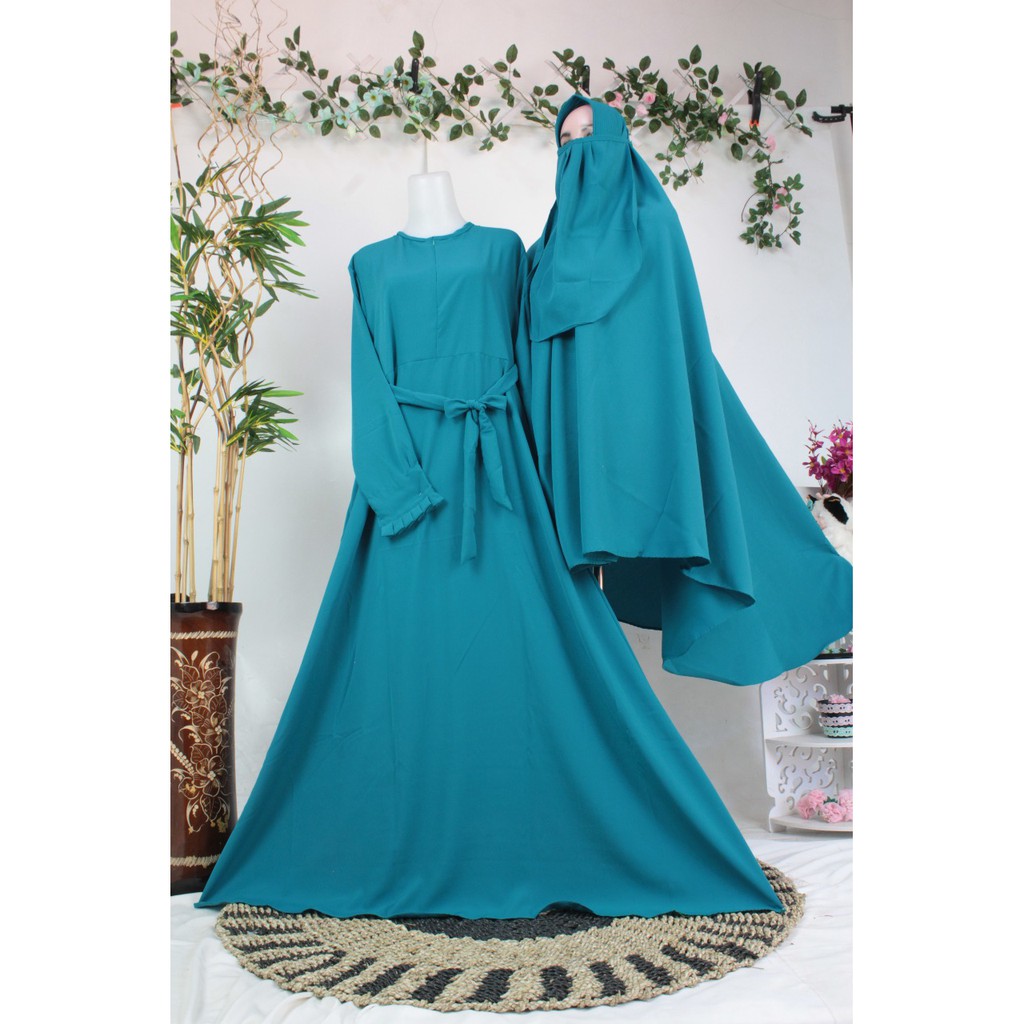 SET gamis SYARI Khimar wolfis s m l xl xxl free cadar azkia polos instan jilbab syar'i hijab niqob