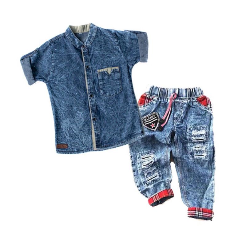 SETELAN ANAK LAKI LAKI SETELAN KEMEJA JEANS ANAK COWOK SET KEMEJA ANAK LAKI LAKI / SET KEMEJA JEANS