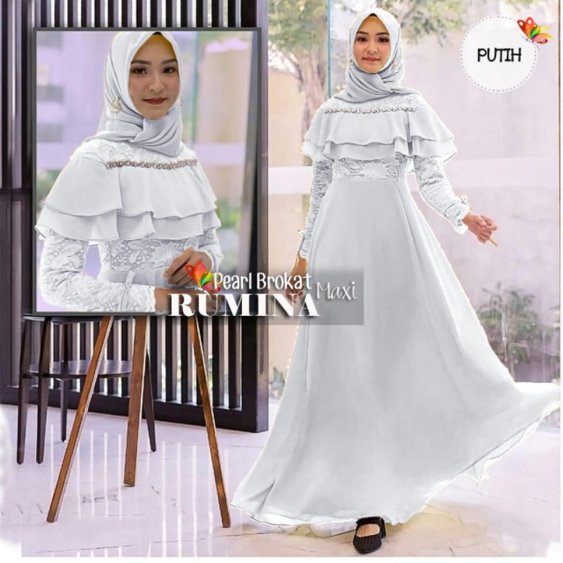 MAXY RUMINA MUTIARA, BRUKAT MOSCREPE PREMIUM, GAMIS HIJAB MUSLIM, MAXY DRESS