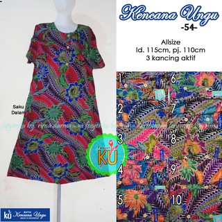 54 DASTER  BATIK  KENCANA  UNGU  ASLI LABEL BIRU 3 KANCING 