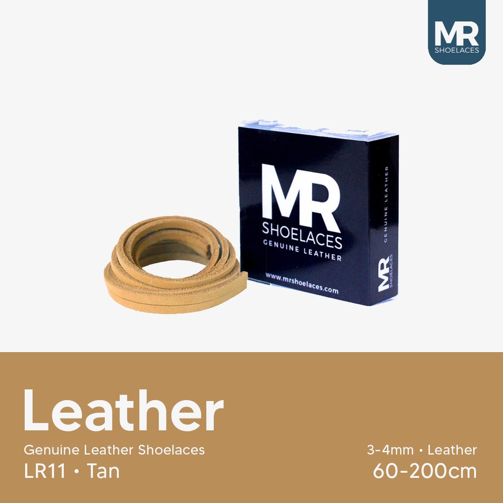 MR Shoelaces LR11 Tan - Tali Sepatu Kulit 60cm 80cm 100cm - Premium Leather Shoelace