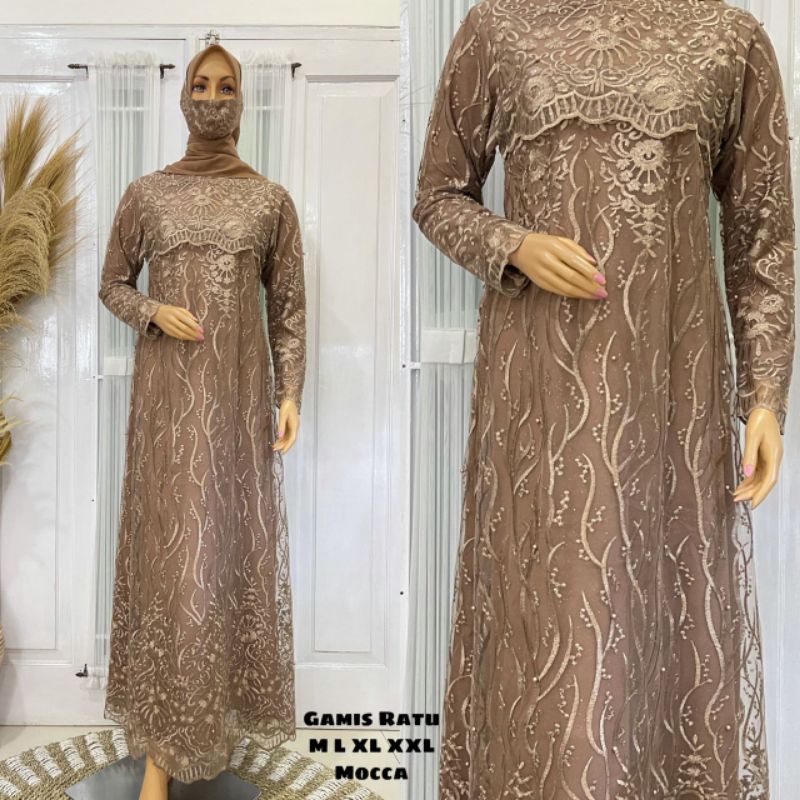 COD HARGA PROMO GAMIS RATU BAHAN FULL BRUKAT TILE PREMIUM BY BUNGA KEBAYA // GAMIS LEBARAN TERBARU 2