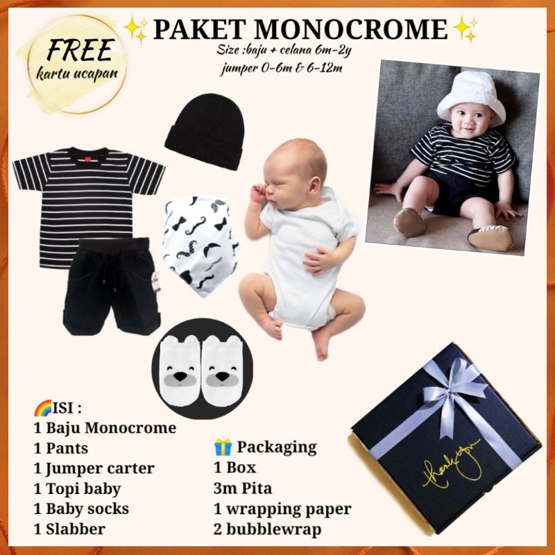 KADO BAYI GIFT SET BABY hampers baju box perempuan laki parsel lahiran kembar BTM bajutasmurahku-⚫PAKET MONOCROME⚫