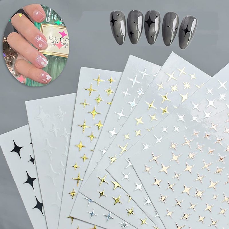 1 Sheet Pack Laser Star Foil Nails Stickers / 3D Manicure Slider Nail Adhesive Tape / Water Transfer Nail Decal / Manicure Art Decorations / Nail Makeup Tools