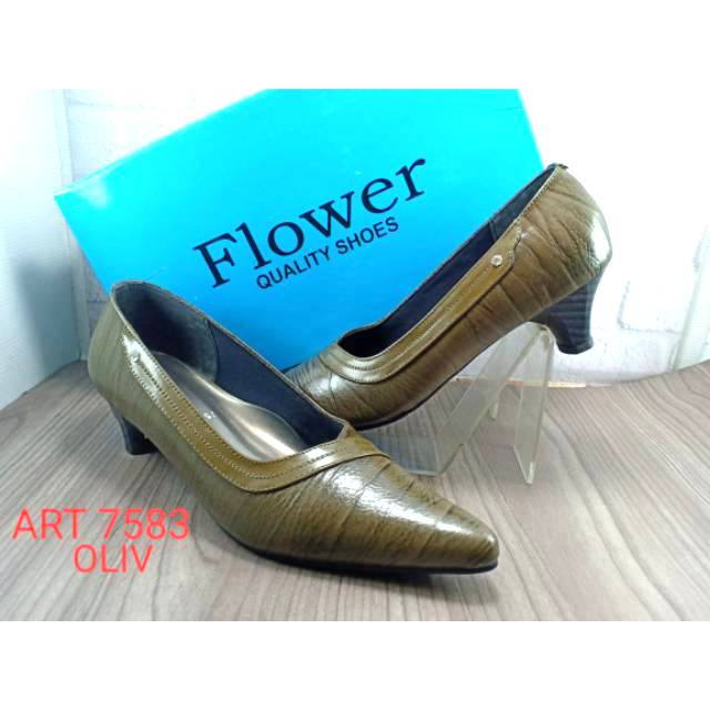 Cod(bayar Ditempat) Sepatu Pantofel Kulit Wanita Flower