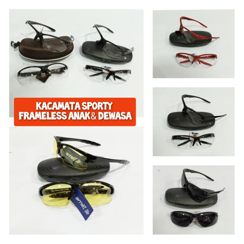 Kacamata couple anak dewasa orangtua lensa kaca bening transparan model setengah frameless frame hit