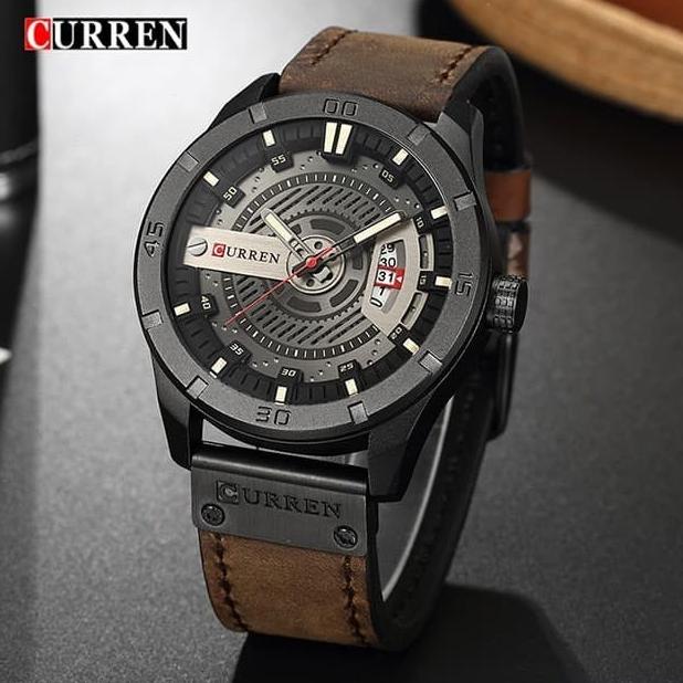 Jam Tangan Pria CURREN 8301 Tanggal Aktif - Dark Brown-Hitam