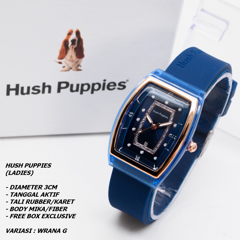 JAM TANGAN WANITA HUSH PUPPIES TALI RUBBER BODY OVAL TANGGAL AKTIF