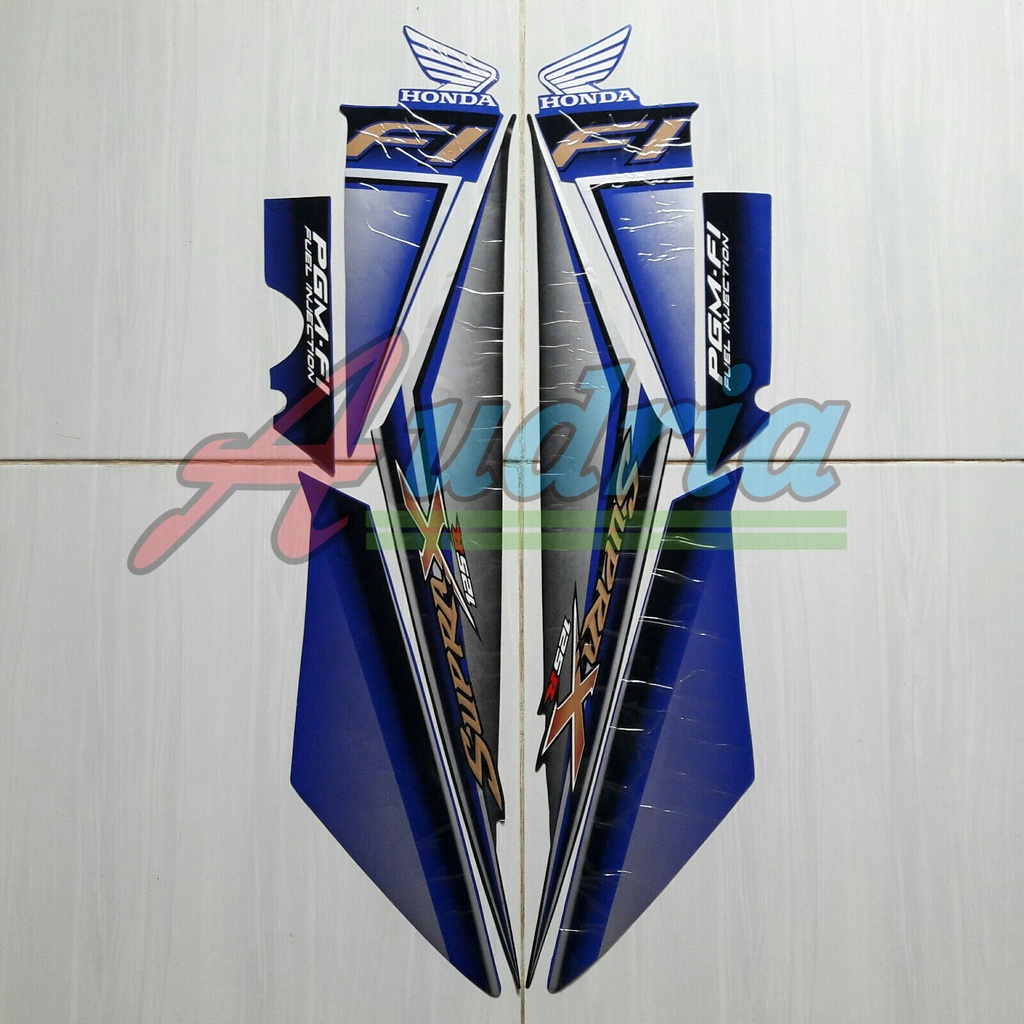 Striping sticker motor honda supra x 125 fi 2009 Hitam-Biru