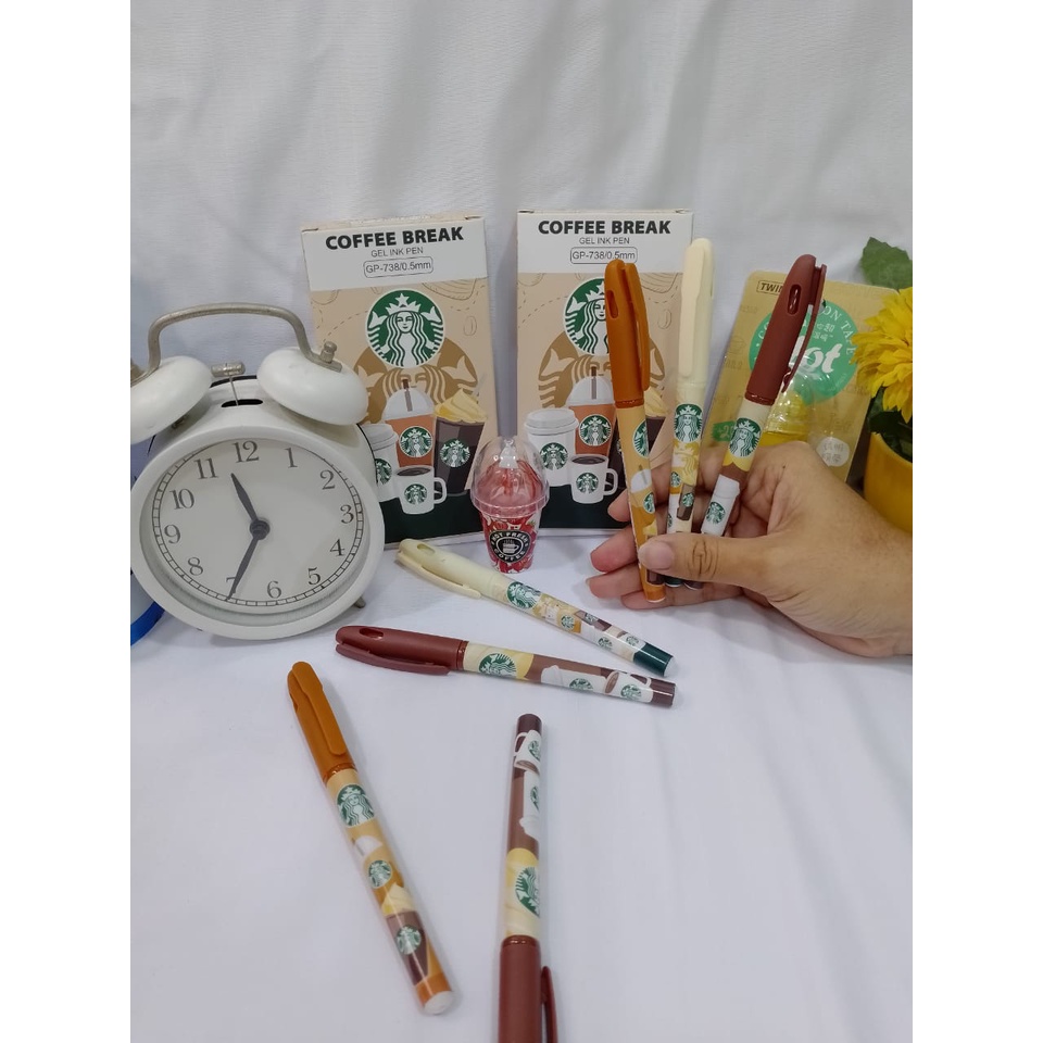 PULPEN GEL STARBUCK LUCU TINTA HITAM READY 2/4/6/12 PCS HARGA TERMURAH PENA GEL MOTIF COFFEE BREAK WARNA COKELAT KETEBALAN 0,5 MM LIMITED EDITION BISA COD