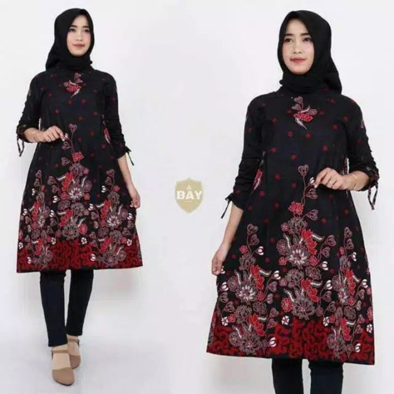 BISA PISAH Batik Couple Keluarga Sania ruffle ori ndoro jowi TERMURAH sakura merah-tunik