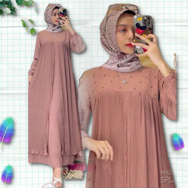 Gamis Dress Premium Model Prisket Rapi Seragam Wirid Ibu Arisan Bunda Sekeluarga Anak Gadis Remaja B