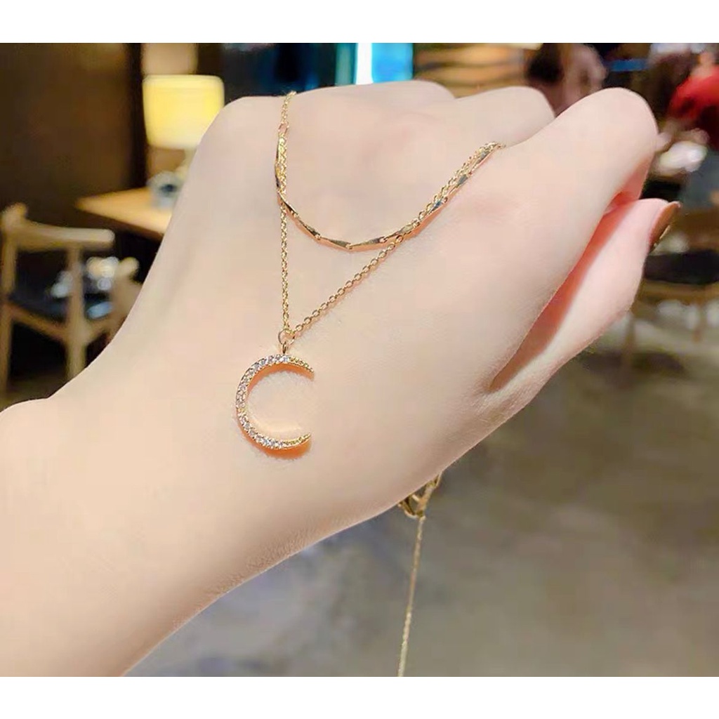 KALUNG RANTAI GAYA FASHION KOREA TITANIUM WARNA ROSE GOLD HURUF C