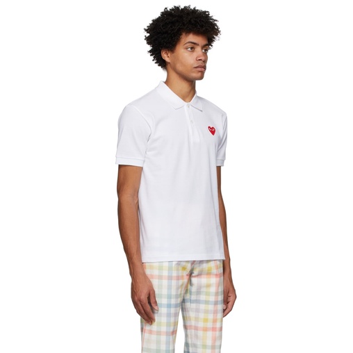 CDG Men Red Emblem Polo Shirt White 100% Original