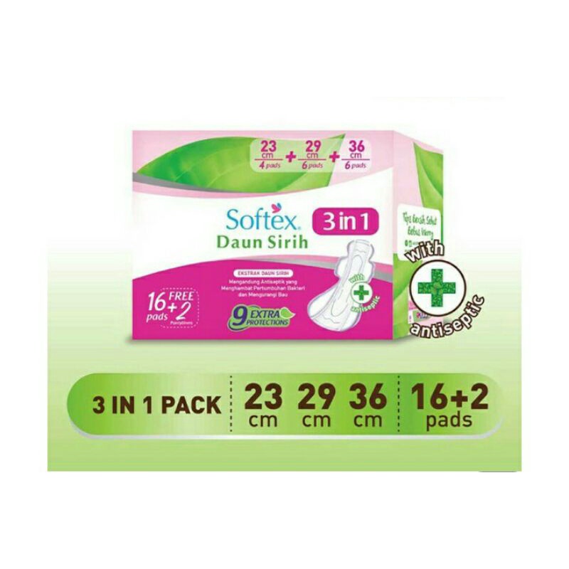 Softex Daun Sirih 3 in 1 PackPembalut 16 pcs