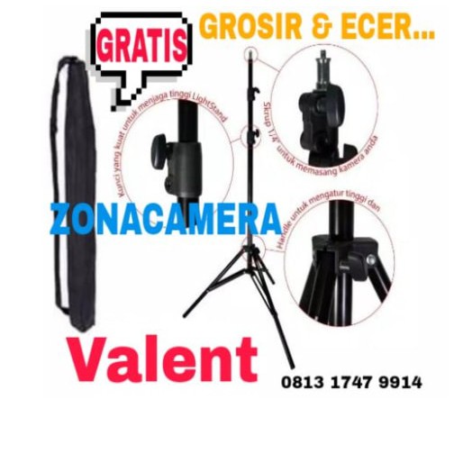 Lightstand Valent Tripod Studio Tripod Lampu Light Stand Valent + Tas