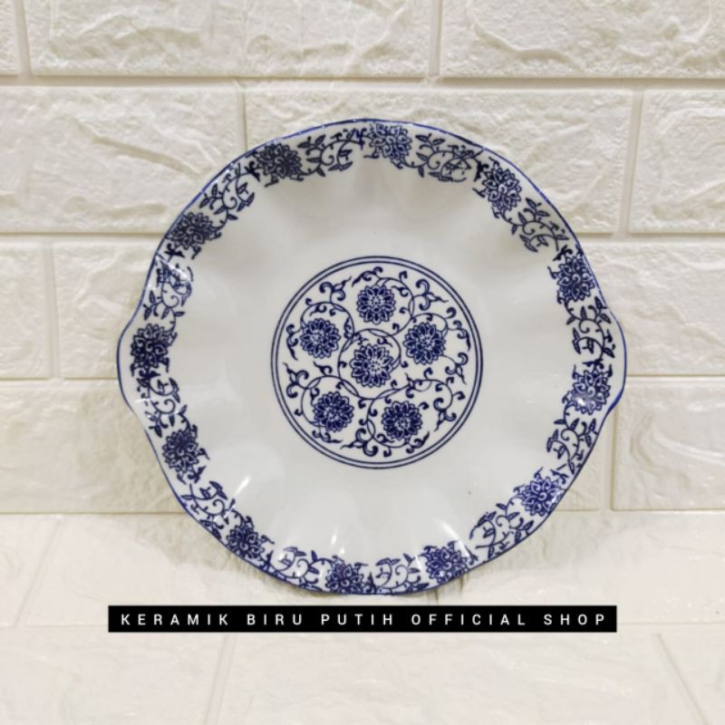 Piring saji keramik biru putih/ Piring keramik putih biru