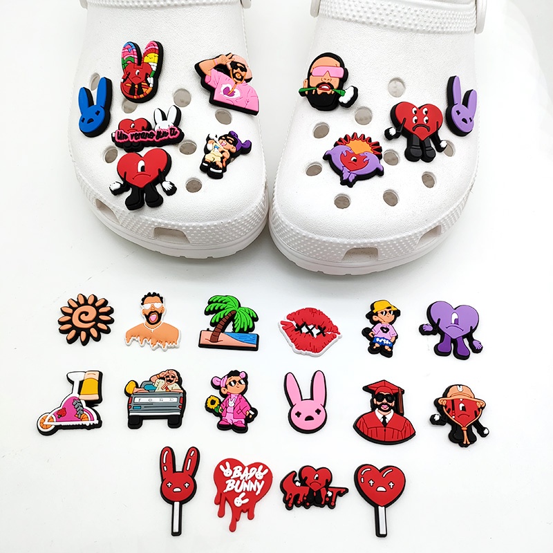 Sandal Selop Desain Bad Bunny Shoes Charms jibbitz crocs Untuk Pria / Wanita