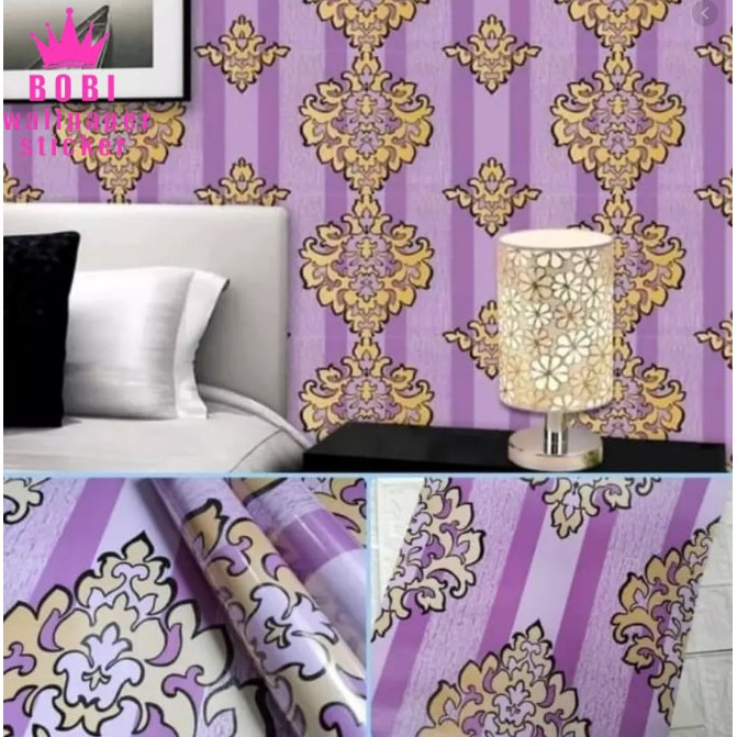 Wallpaper Sticker 5377 Motif Salur Batik Ungu / Wallpaper New / 9mx45cm