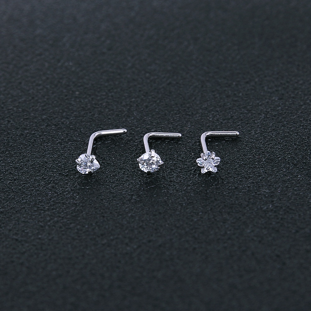 3-12Pcs/lot Stainless Steel Nose Piercing Set Star Heart Crystal Nose Studs L-Shape Nose Stud Nostril Piercing Body Jewelry 20G