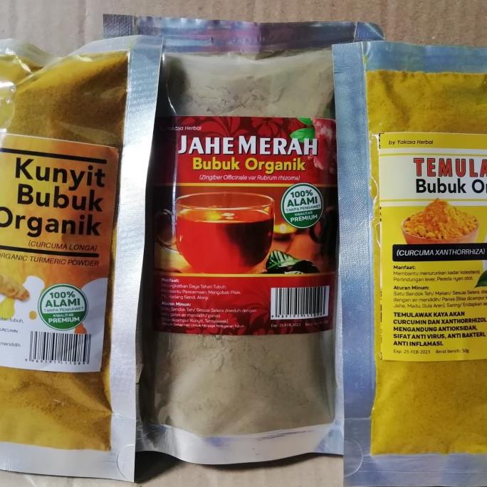 

PAKET BUBUK ORGANIK JAHE MERAH +KUNYIT +TEMULAWAK DAPAT 3PCS