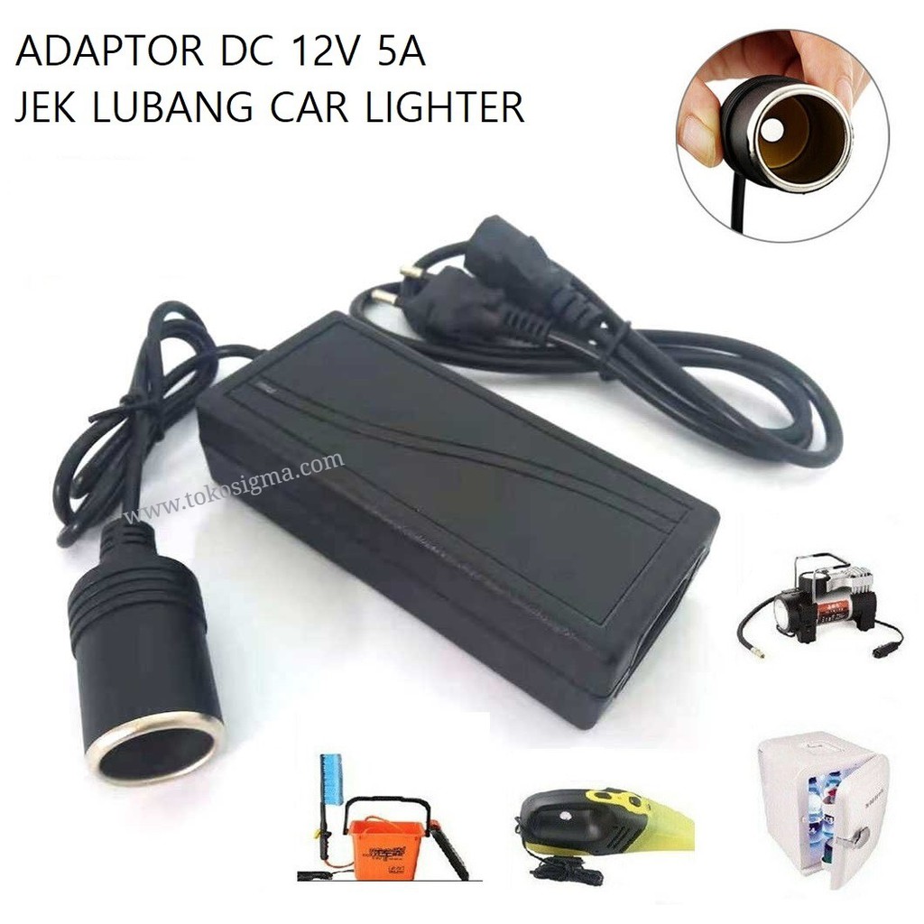 Adaptor AC to DC 12V 5A 60W Lubang Lighter Socket Car Cigarette Rokok