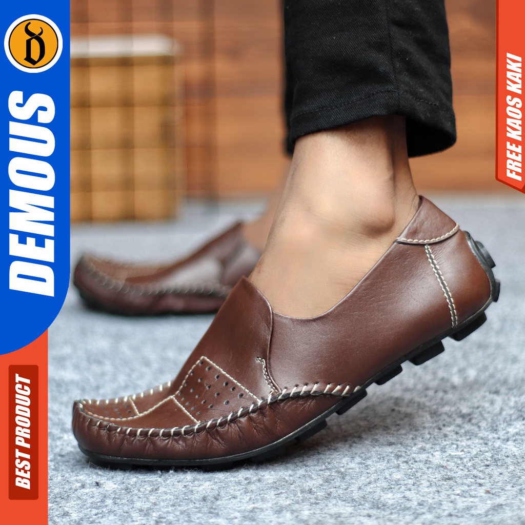 Sepatu Slip On Pria Sepatu Casual Pria Kulit Asli Kerja Kantor Kuliah Kondangan Sepatu Slop Pria Sepatu Hitam Pria DEMOUS GRECKO