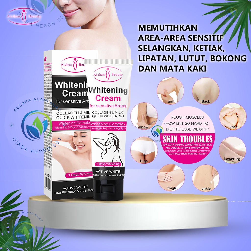 Aichun Underarm Whitening Cream 3 days Pemutih Cepat untuk area selangkangan ketek sikut dengkul bokong dan area sensitiv lainnya