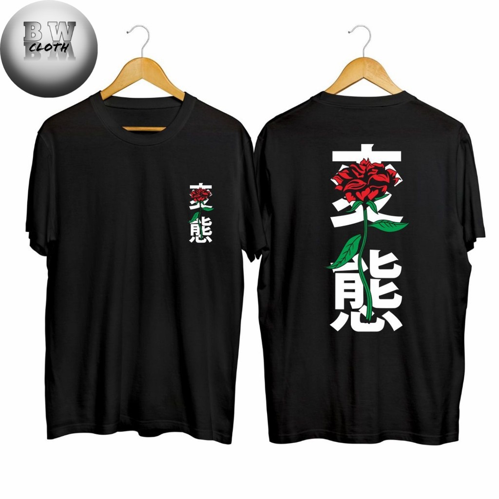 KAOS PRIA CASUAL MAWAR KANJI BLACK KUALITAS DISTRO #KAOS #COD
