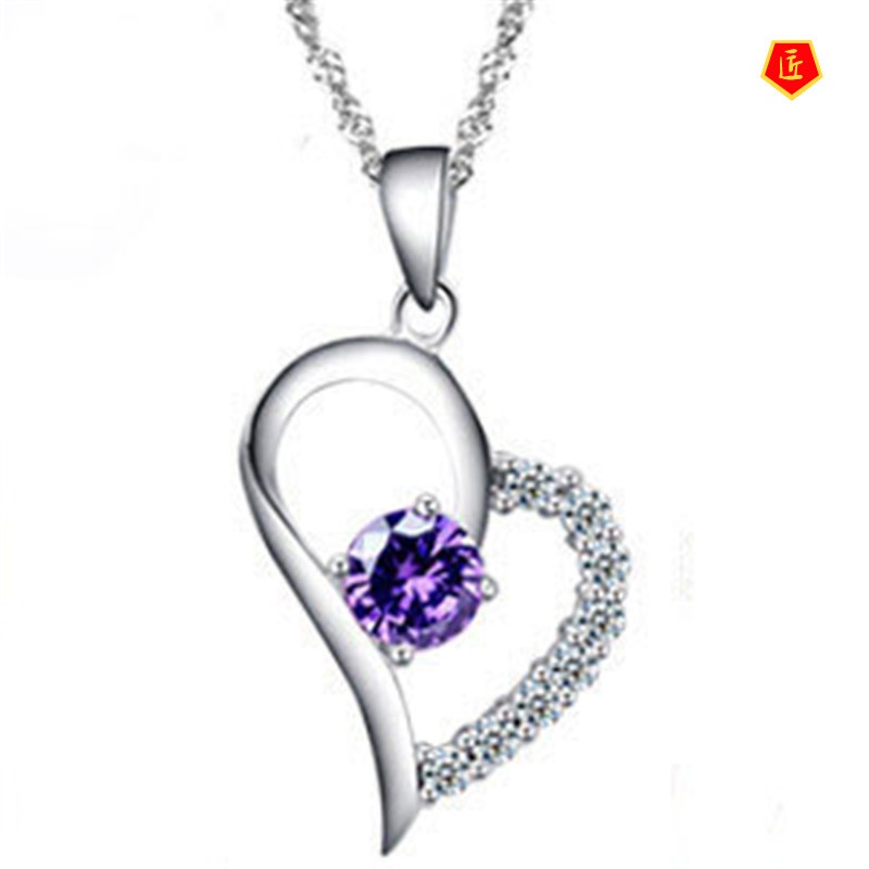 [Ready Stock]Silver Plated Necklace Female Pendant Heart-Shaped Short Accessories Korean Valentine's Day Gift