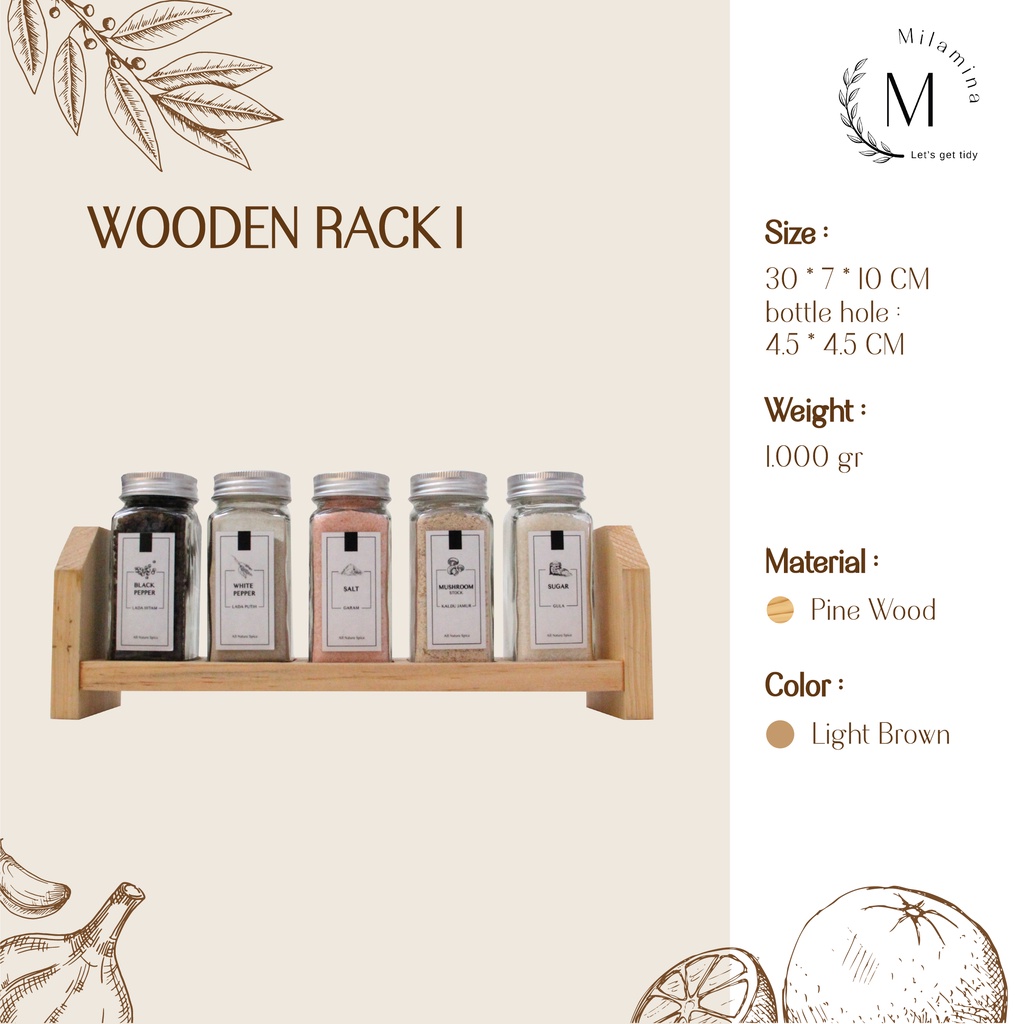 Rak Kayu Botol Bumbu Set 1 Tingkat/ Rak Dapur/ Rak Bumbu Dapur/ Rak Kayu/ Rak Spice Jar - RB01