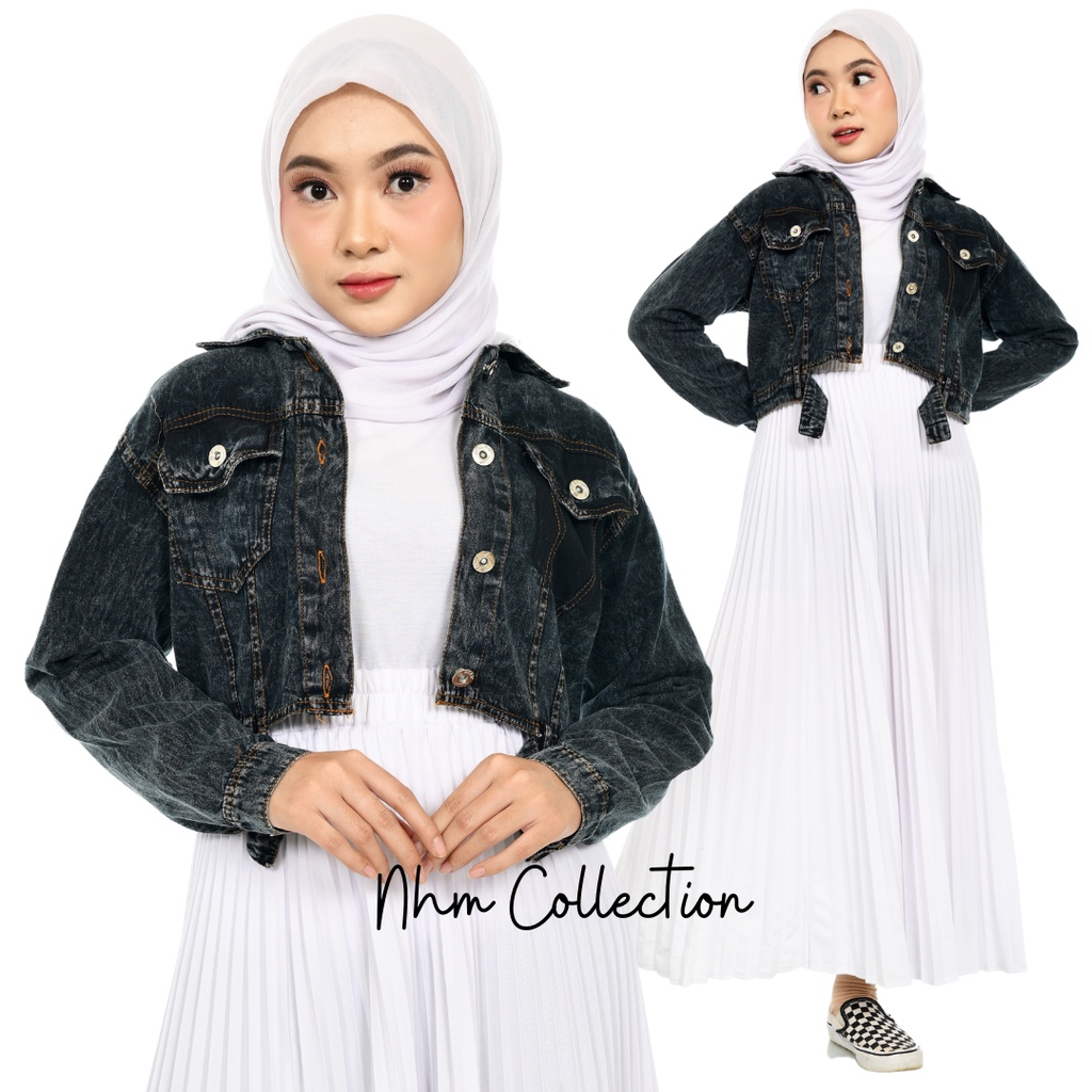 Jaket Jeans Crop Wanita, Jaket Denim Hitam Crop