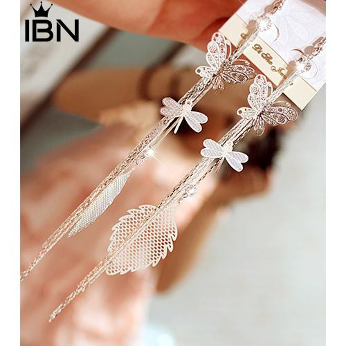 Berlian Imitasi Kupu-kupu Dragonfly Leaf Drop Panjang Jumbai Anting Rantai-6