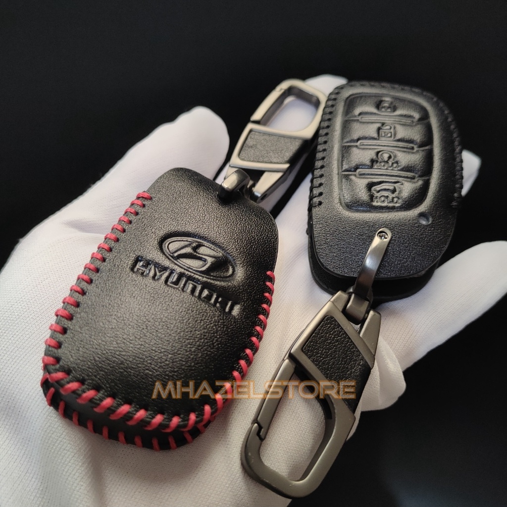 Gantungan kunci sarung kulit cover remote keyless mobil hyundai creta stargazer model kulit