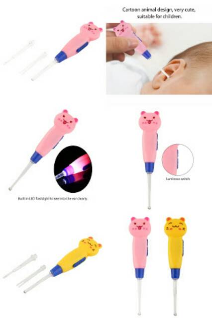 EARPICK FLASH LIGHT ANIMAL KOREK KUPING MOTIF KARTUN