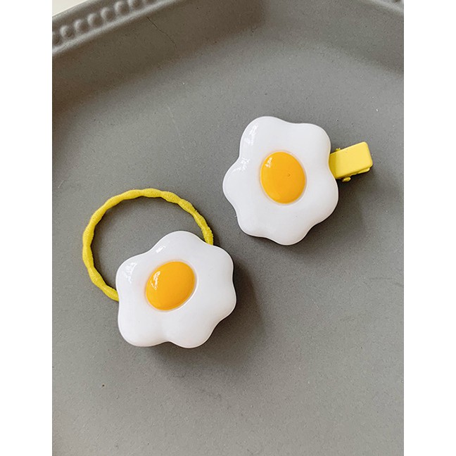 LRC Aksesoris Rambut Fashion Poache Egg Hair Rope+Hair Clip Poached Egg Hair Rope Hairpin Set F62518