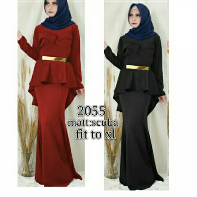 Maxy dress import gamis duyung polos ze 2055 bahan scuba + belt