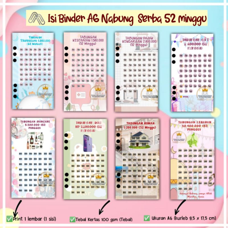 

Nabung Serba 52 Minggu | Kertas Binder A6