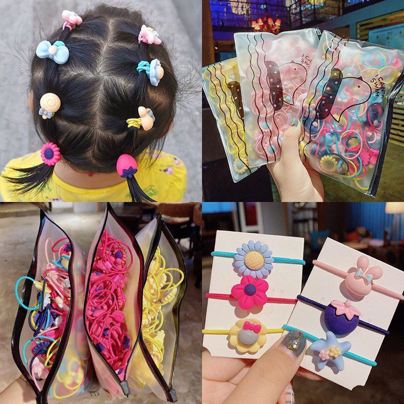 (20pcs) Ikat Rambut Elastis Anak Motif Lucu Imut Kunciran Rambut Anak FREE POUCH