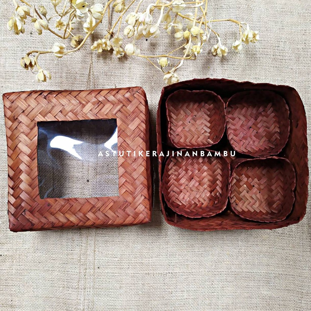 BESEK 25 x 25 x 8 cm WARNA MIKA SEKAT 4 BESEK | Besek Gudeg | Besek Makanan | Besek Saji | Besek Ing